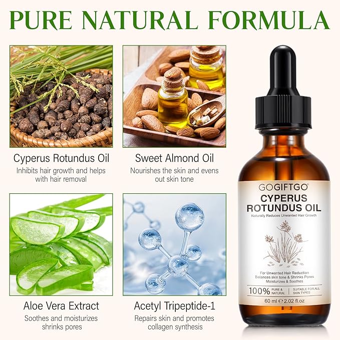 Cyperus Rotundus Oil,Cyperus Oil,Cyprus Rotundus Oil for Hair Removal,Cyperus Oil Natural, Soothing and gentle,Reducing Body Hair Growth,Smooth Skin & Hair Removal,60ml-Velvo Beauty