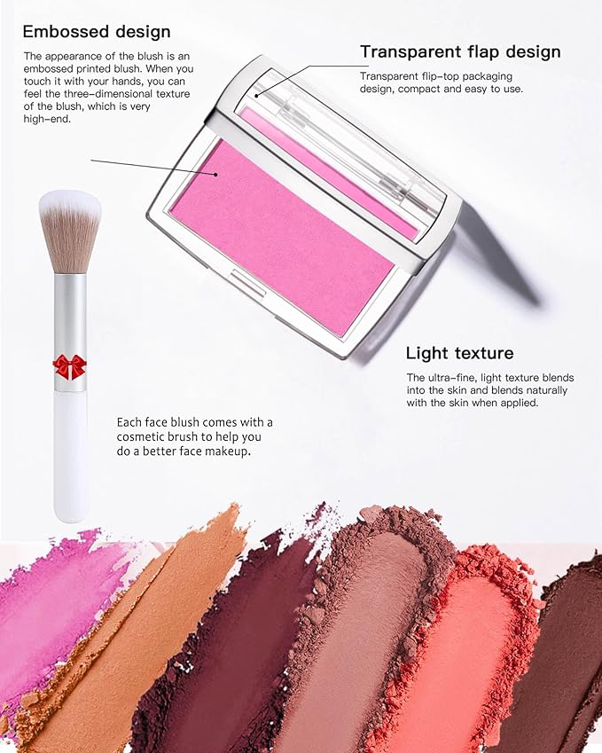 Pink Powder Blush Palette, Matte Powder Makeup Blush for Cheeks, Natural Glow Face Blush Contour Palette, Lightweight,Smooth, Highly Pigmented Buildable Color, Long-lasting All-Day Face Enhancing-Pink-Velvo Beauty
