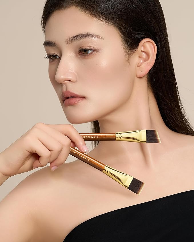 Desert Oak Series Angled Foundation Brush - 20mm Thin Contour Head for Cream/Stick Foundation, Precision Buffing & Detailing, Bubinga Handle & Brass Ferrule (CM 185)-Velvo Beauty