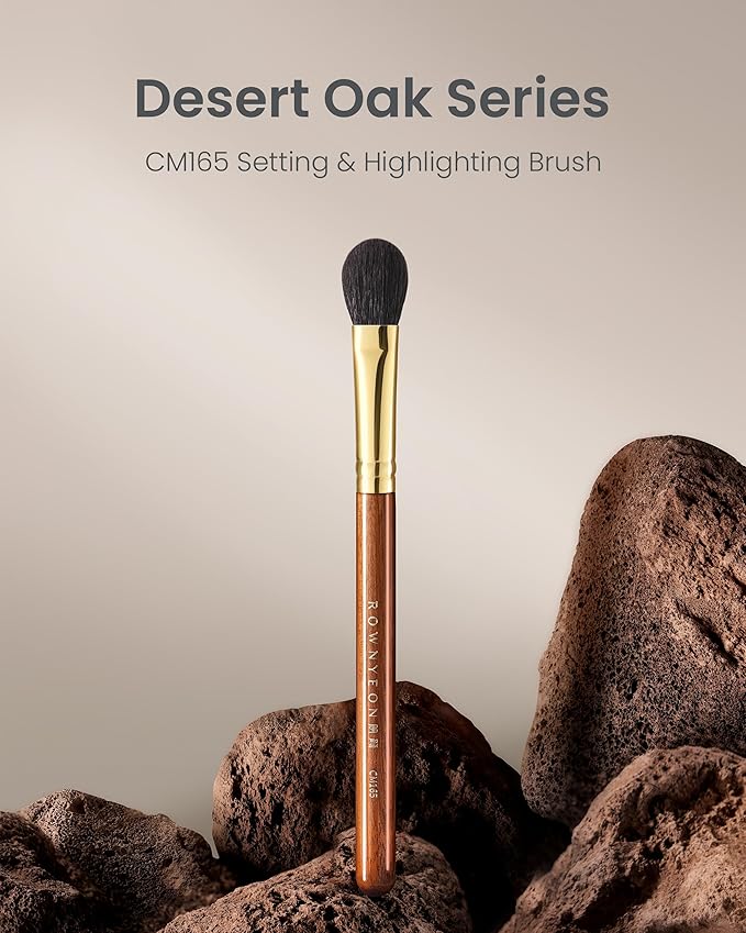 Desert Oak Series Highlighter & Setting Brush - Grade-A Fine LambsGoat Hair for Airbrushed Finish, Multi-Use for Cheeks/Nose/Under-Eyes, Ebana Handle & Brass Ferrule (CM 165)-Velvo Beauty