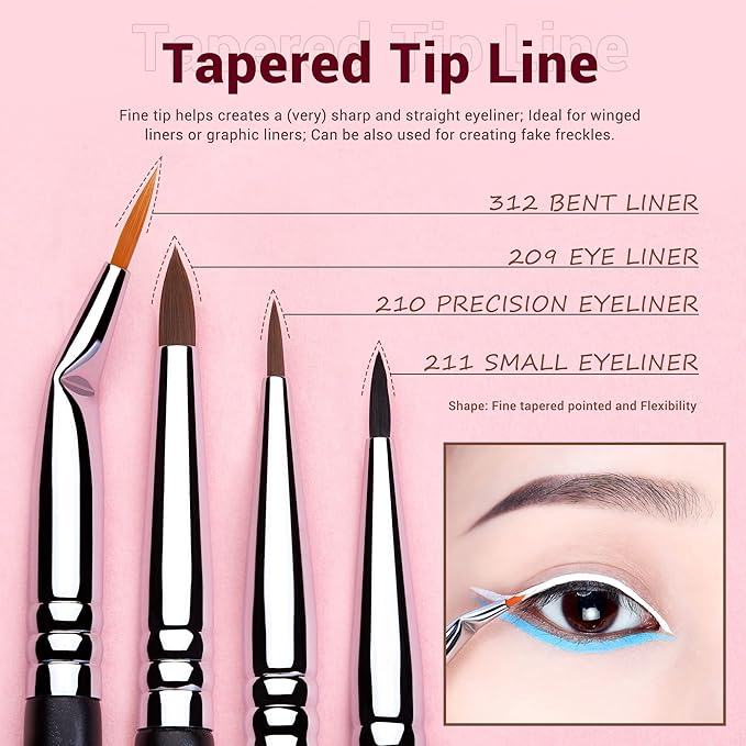 Jessup Eyeliner Brush Set, Professional Eye Liner Makeup Brushes 11pcs, Angled Flat Definer Ultra Fine Bent Pencil Point Eyeliner Brushes for Precision Liner, T324-Velvo Beauty