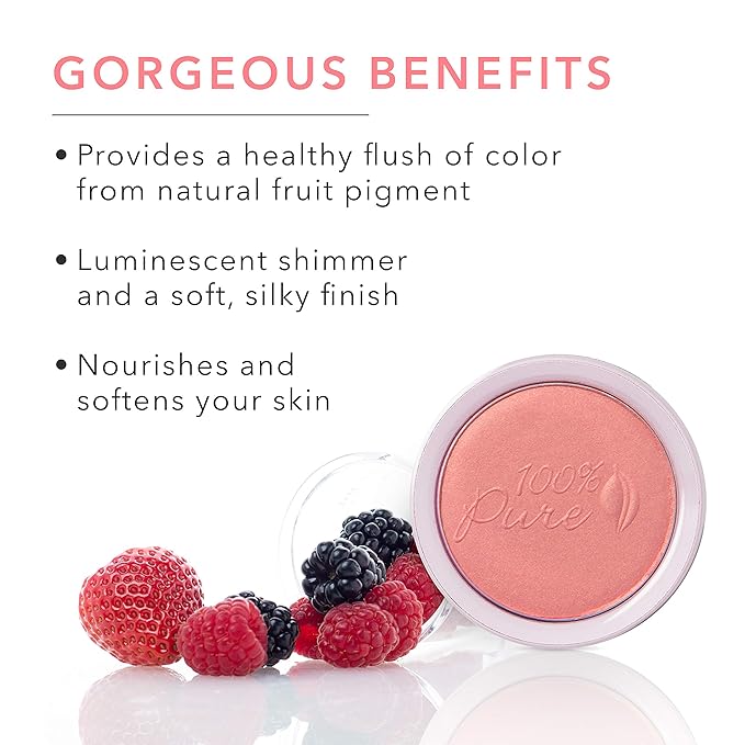 100% PURE Powder Blush (Fruit Pigmented), Mimosa, Soft Shimmery Finish, Nourishes Skin w/Rosehip Oil, Cocoa Butter, Natural Makeup (Light Coral) - 1.81 oz-Velvo Beauty