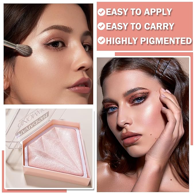 2PCS Fairy Pink Highlighter Makeup Palette Face Powder Highlighters Iluminadores De Maquillaje Shimmer Glitter Diamond Highlighter Blush Powder Makeup Palette-Velvo Beauty