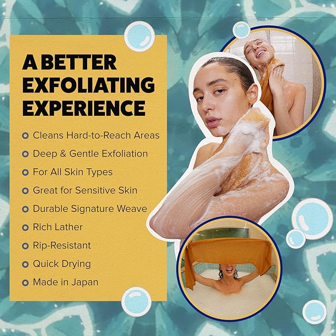 GOSHI Exfoliating Shower Towel - Rip-Resistant Exfoliating Washcloth for All Skin Types - Marigold Yellow - Made in Japan-Velvo Beauty