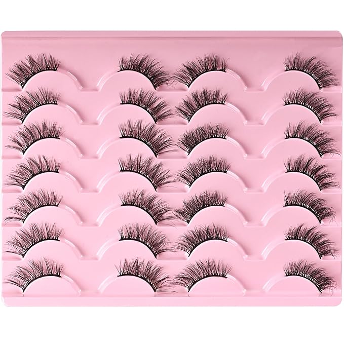 FARRED Half Lashes Natural Look Short Eyelashes Cat Eye Lash Fluffy Natural Lashes Wispy False Eyelash 14 Pairs Faux Mink Strip Eye Lashes Pack for Daily Makeup (F15 | 9-14mm)-Velvo Beauty