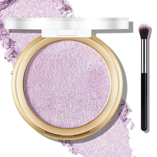 Baked Purple Highlighter Powder Palette, Makeup Highlighter Powder Palette Sheer Shimmering Finish Face Highlighters Makeup Iluminadores de Maquillaje #04 Twilight Purple-Velvo Beauty
