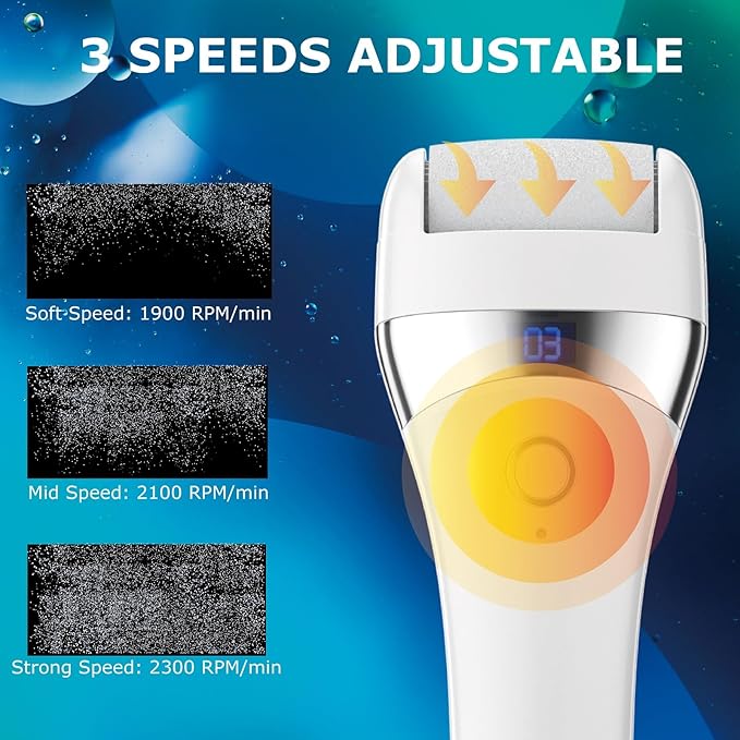 Upgraded Electric Foot Callues Remover, Portable Electric Foot Files with 3 Heads, Rechargeable Feet File for Foot Care, Waterproof Deadskin Remover, Pedicure Tool for Dry and Crack Feet-Velvo Beauty