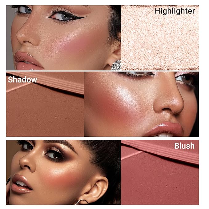 3Pcs Cream Contour Stick, with Highlighter Stick Bronzer Stick Blush Stick, Face Contour Stick Highlighter Makeup with Makeup Brush and Sponge for Sculpt the Cheeks, Long Lasting, Waterproof-Velvo Beauty