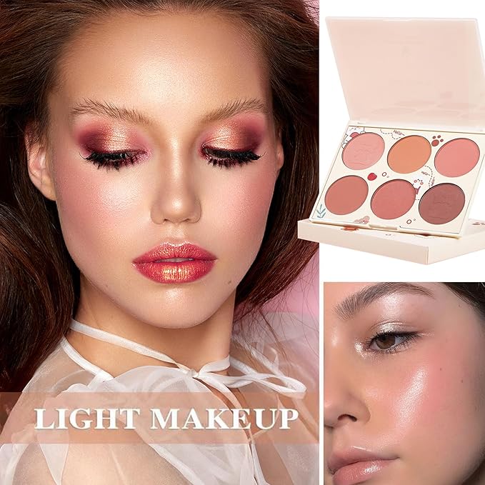6 Colors Blush Palette,Matte Contour Makeup Blush for Cheeks,Waterproofing Highly Pigmented Face Cheek Blusher with Make Up Brush A3-Velvo Beauty