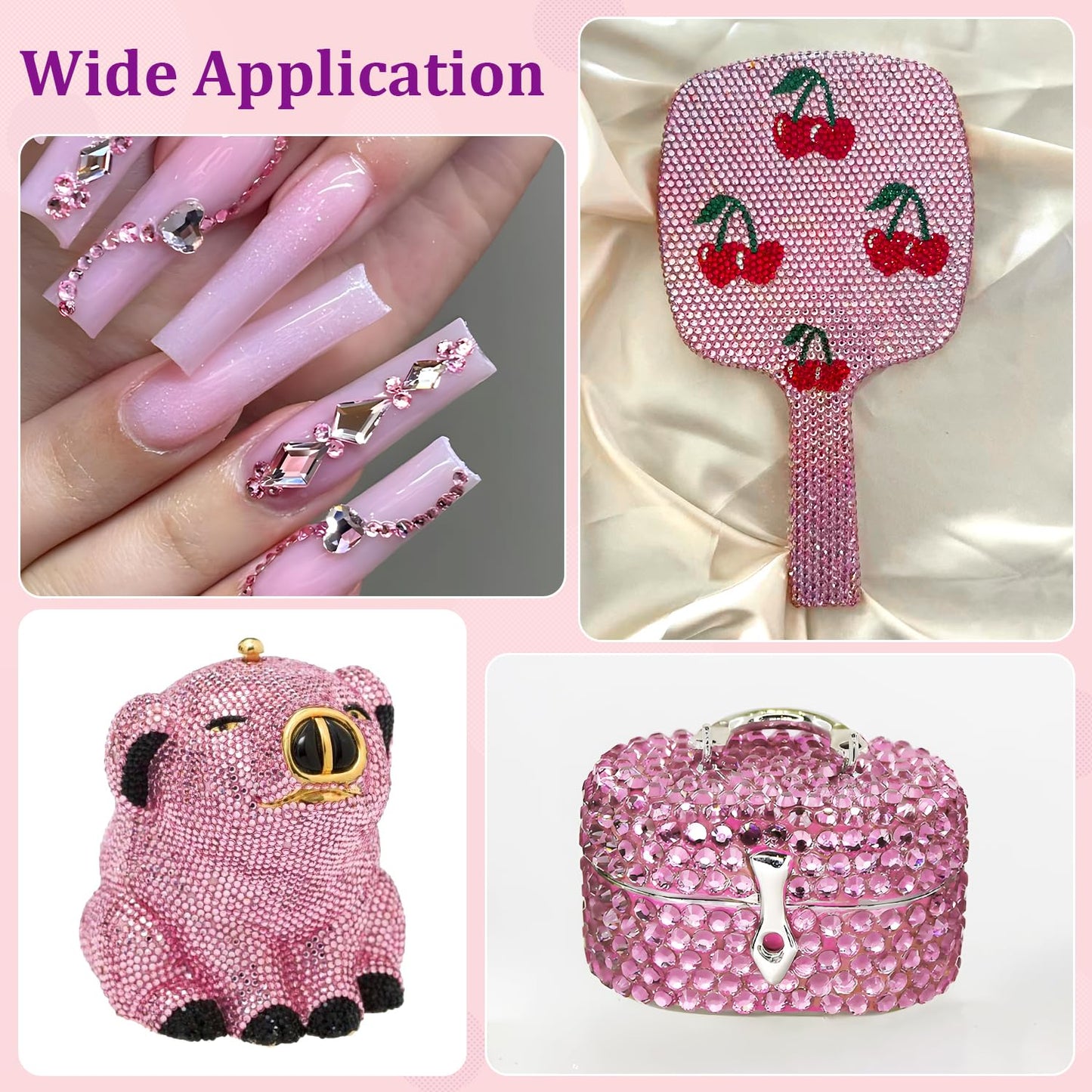 25000Pcs Resin Rhinestones with Tweezers for Crafting, Dark Pink 2-6mm Mixed Sizes Bedazzling Crystal with 3Pcs 10ml B7000 Jewelry Glue for DIY Crafts Clothing Tumblers Shoes Fabric Nail Art-Velvo Beauty