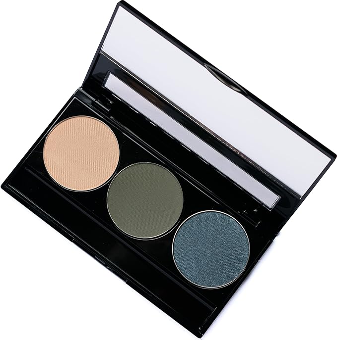 Off White, Matte Medium Green, and Glitter Navy Blue Green Vegan Eyeshadow Trio Palette; Talc, Paraben & Cruelty Free-Velvo Beauty