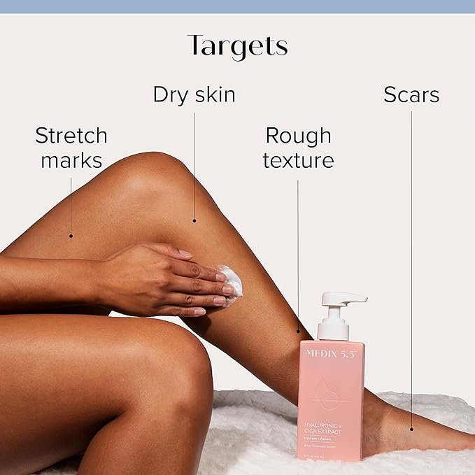 Medix 5.5 Exfoliating AHA Glycolic Acid Face & Body Scrub Cleanser + Hyaluronic Acid Moisturizing Body Cream Lotion Skin Care 2PC Set | Alpha Hydroxy Acid & Lactic Acid Foaming Body Wash & Face Wash-Velvo Beauty