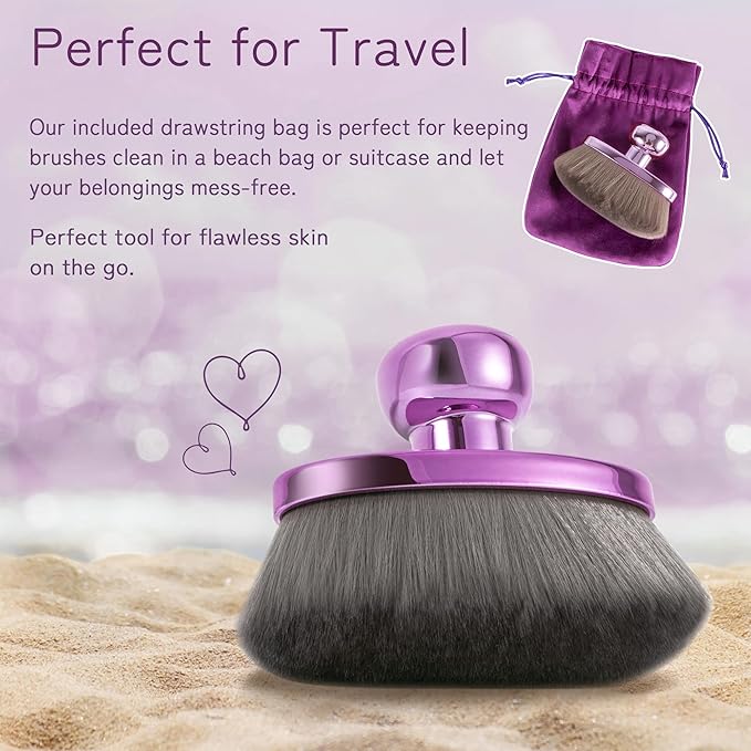 Extra Large Body Makeup Brush For Self Tanner, Leg Makeup &Bronzer Blend,116mm Oval-headed Kabuki Brush Provides More Even &Pretty Application, Sunscreen Face& Back Makeup Brush, Wet&Dry Use- Purple-Velvo Beauty