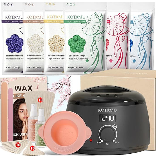 KOTAMU Waxing Kit-Professional Wax Warmer for Women& Men Hair Removal,Black Waxing Machine With Silicone Pot, Sensitive Skin Friendly Body Wax Kit Ideal for Face Bikin Brazilian Leg Home Salon-Velvo Beauty
