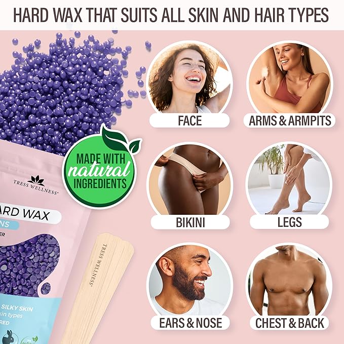 Tress Wellness Waxing Kit for Sensitive Skin – Safe for Face & Skin, Prep & Aftercare Spray, Easy to Use – At-Home Kit for Face, Bikini, Brazilian & Full Body - Digital Display, Pink-Velvo Beauty