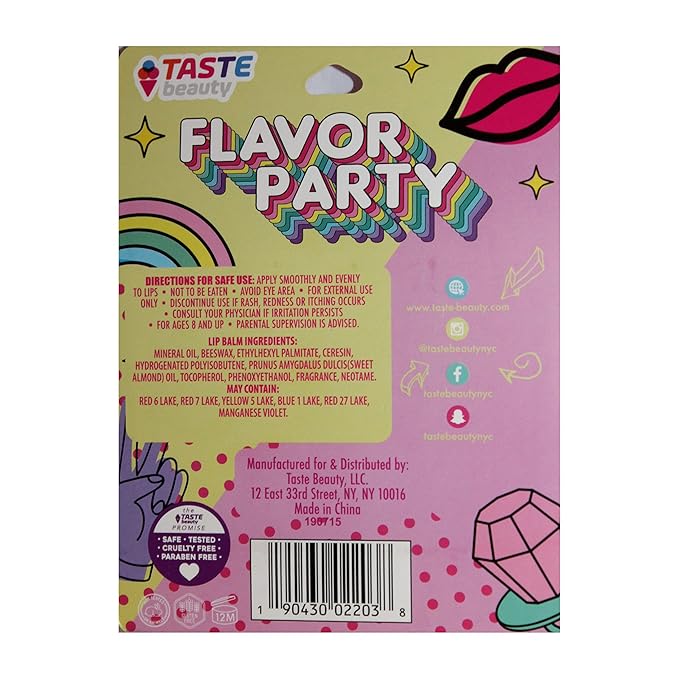 Taste Beauty (1) 5pc set Lip Balm Sticks - Flavor Party wit Unicorn, Rainbow, & More - Flavors: Strawberry, Passion Fruit, Cherry, Raspberry, Mystery - 0.12 oz each-Velvo Beauty