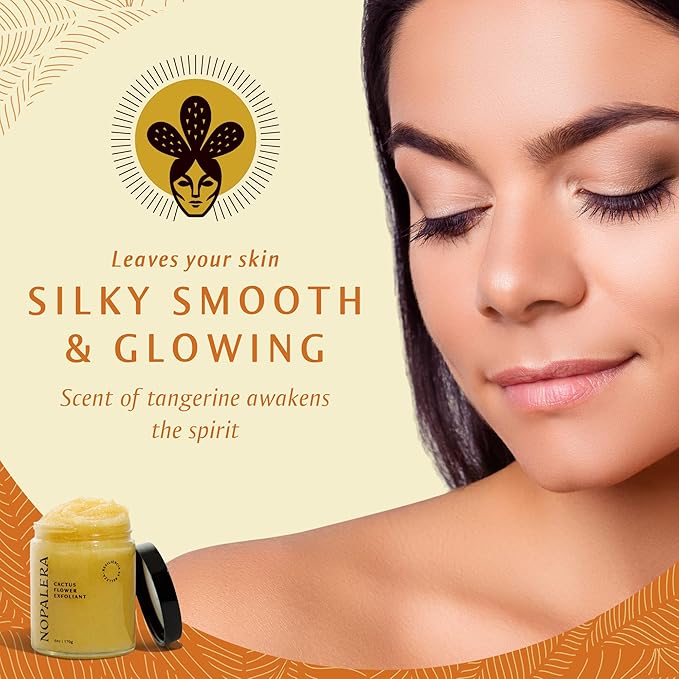 Nopalera Mandarina Cactus Flower Exfoliant - Face & Body Scrub, 3-in-1 Cleanser, & Moisturizer, Vegan, Cruelty-Free, Natural Citrus Scent, Dye Free, 6 oz.-Velvo Beauty