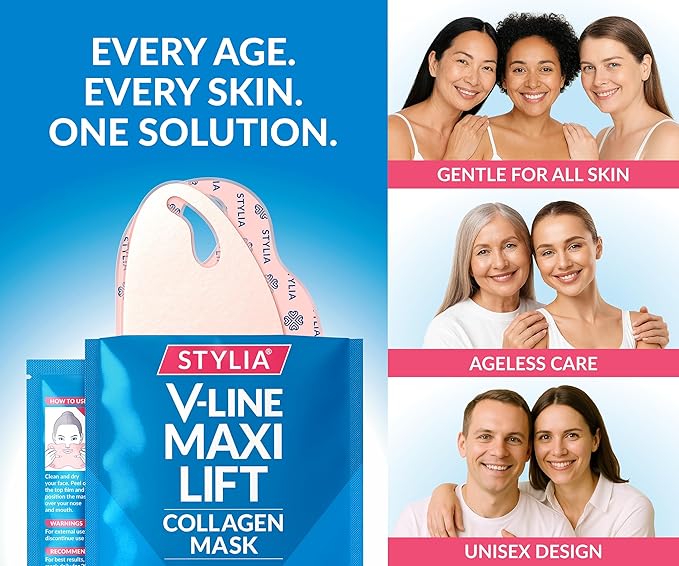 Stylia MaxiLift V-Line Lifting Collagen Face Mask – Enhanced Double Chin Reducer – Jawline Shaper Face Lifting Masks – Firming Neck Lift Collagen Mask – Chin Strap for Sleeping – Hyaluronic, Aloe 5PC-Velvo Beauty