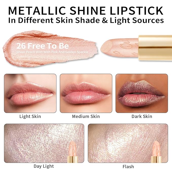 Oulac Glitter Lipstick for Women with Metallic 3D Shine Lightweight Hydrating Formula, High Impact Lip Color, Vegan Beauty, Sheer Coverage Lip Makeup, Christmas Gifts for Women, Free to be(26)-Velvo Beauty