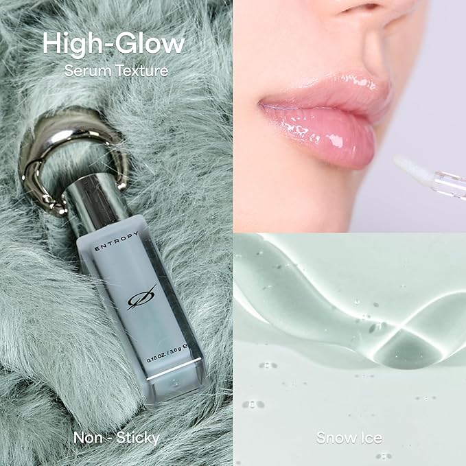 ENTROPY Makeup Charm Ultra Glossy Lip Serum, Nourish Lip Care with Amino Acid Complex, Hydrating, Cooling Care, Non-Sticky, High Shine Finish, Crystal Clear-Velvo Beauty