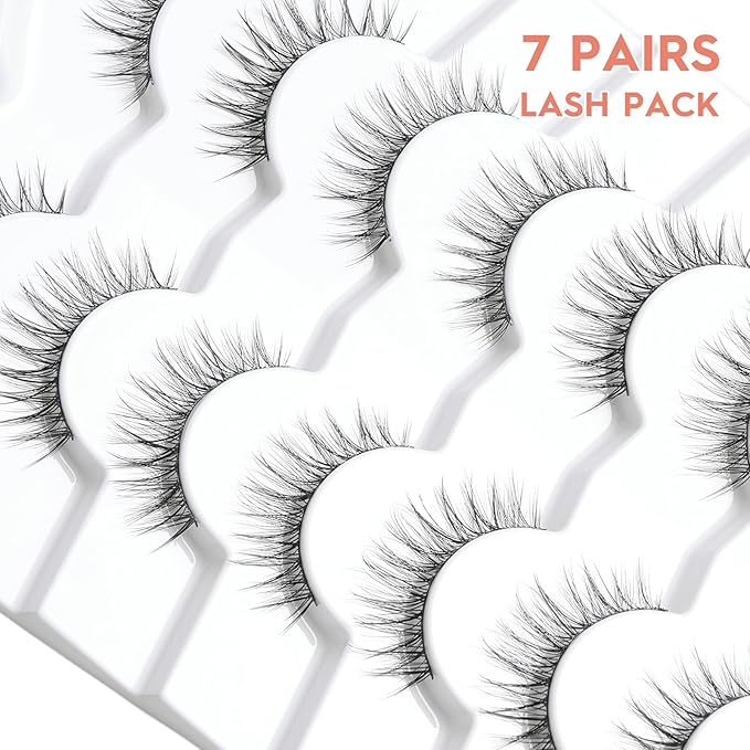 False Eyelashes Natural Look Wispy Lashes 10mm Short Lash C Curl 0.1MM Thin Band Lashes Pack Siligli Fake Eyelash 7 Pair-Velvo Beauty