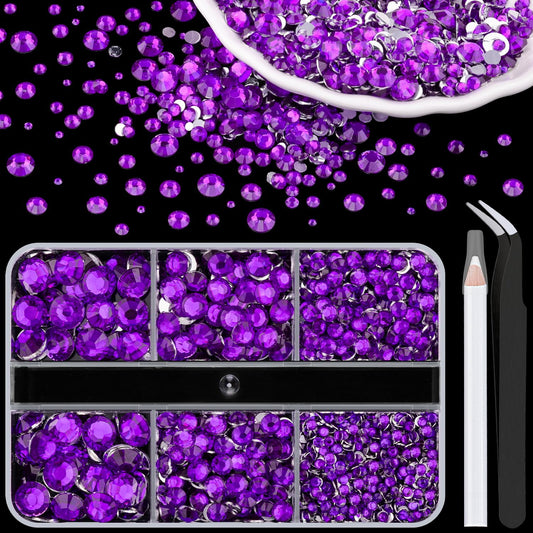 Resin Rhinestones for Crafting, 1 Box Dark Violet Multi Sizes Flatback Bedazzling Crystals for Crafts Nail Art Deco, Non Hotfix Gems Charms for Tumbler Shoes Clothing Fabric Face Makeup-Velvo Beauty