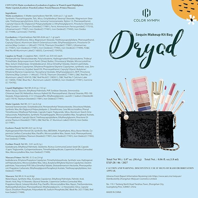 Color Nymph Teen Girls Makeup Kits, Makeup Set For Girls With Sequin Bag All In One Makeup Kit For Women Packed Individually 9 Colors Eyeshadow Palette Liquid Blush Lip gloss Mascara -Pink Blue-Velvo Beauty