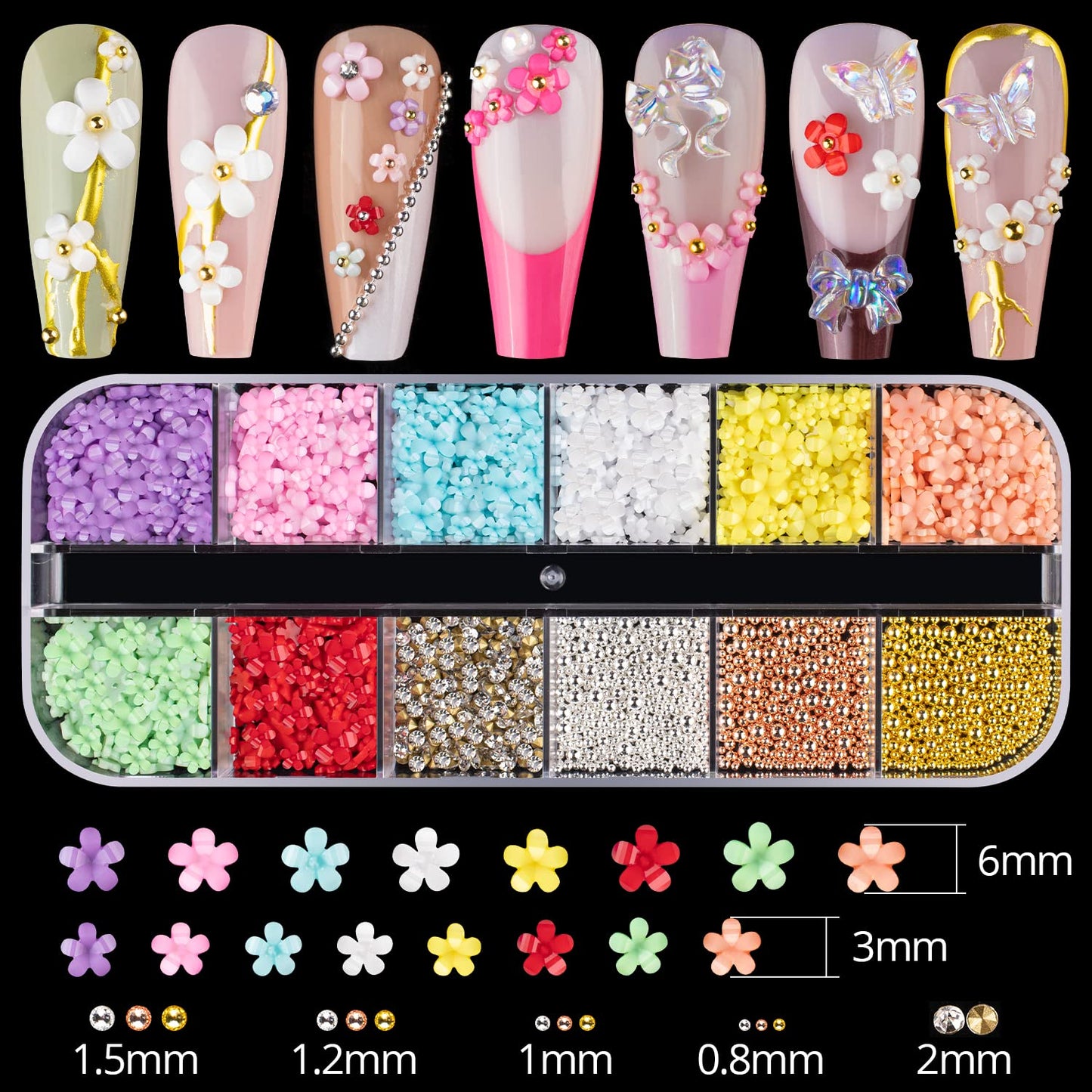 Mixed 3D Nail Art Gem Decoration Accessories Kit #10, Butterfly Starry AB Rhinestone Charm Jewelry for Deco, Pearl Flower Caviar Bead Stone Crystal with Pickup Pencil and Tweezer-Velvo Beauty