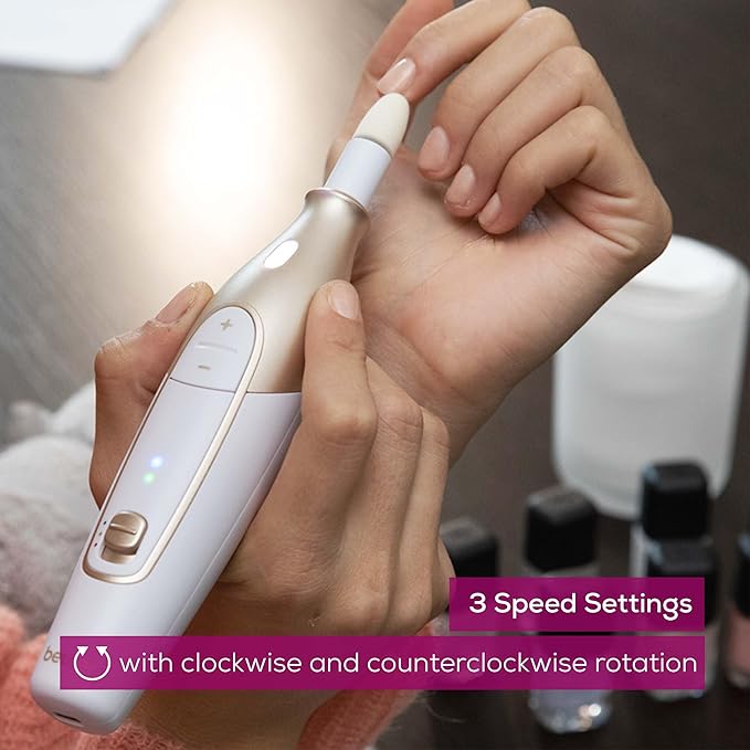 Beurer MP64 Nail Drill Kit, Cordless Electric Nail File with 10 Attachments and LED Light, Electric Manicure Set with Adjustable Speed, E-File for Manicure and Pedicure, with Storage Case-Velvo Beauty