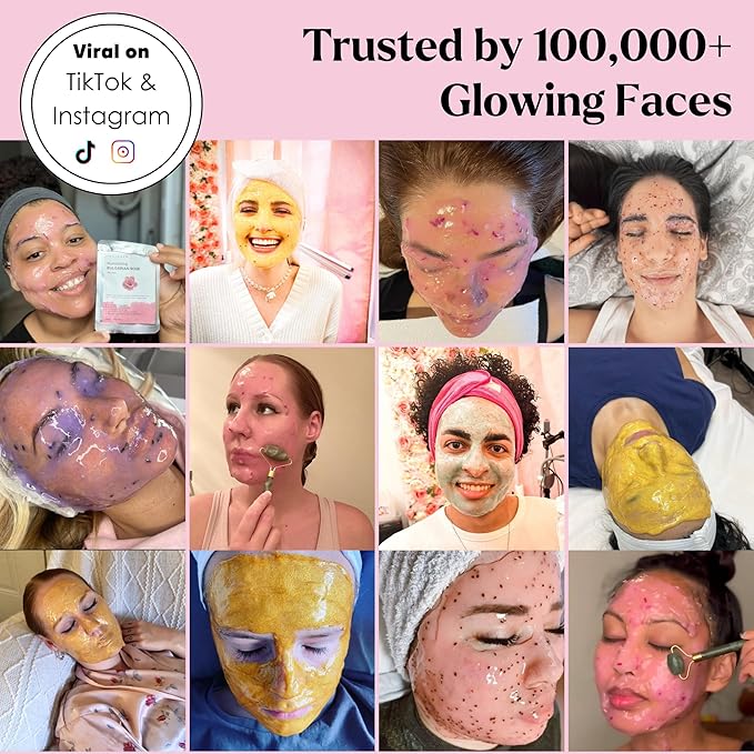 Jelly Face Mask for Facials - Bulgarian Rose Hydrating, Brightening & Nourishing Jelly Mask with Free Jade Roller & Spatula | Professional Hydrojelly Masks | Vajacial Jelly Mask Powder | 23 Oz Jar-Velvo Beauty