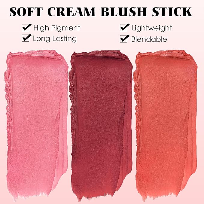 Blush Stick for Cheeks - Cream Makeup Blush Wand, Solid Moisturizer Stick for Cheeks Tint, Natural Blendable Waterproof Korean Matte Long-Lasting Smooth Blushes (#03 Coral Orange)-Velvo Beauty