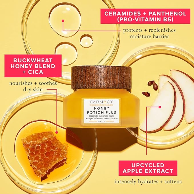 Farmacy Hydrating Face Mask - Honey Potion Plus Nourishing Skincare Facial Mask with Niacinamide, Ceramides + Pro-Vitamin B5 to Protect + Replenish Moisture Barrier (9ml)-Velvo Beauty
