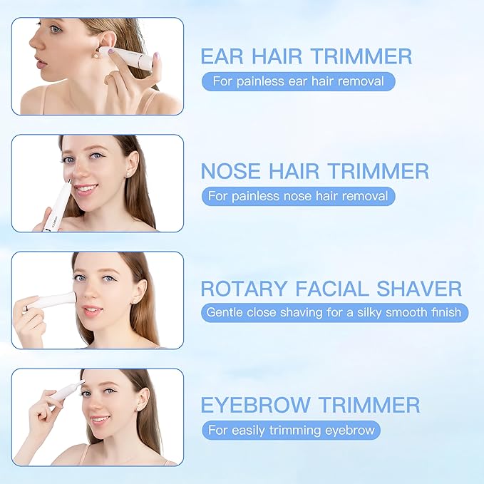 Nose Hair Trimmer for Women and Men, 3-in-1 Electric Facial Hair Removal Rechargeable Portble Waterproof Face Shaver Razor for Nose Ear Eyebrow Peach-Fuzz Lips Chin FT3001-Velvo Beauty