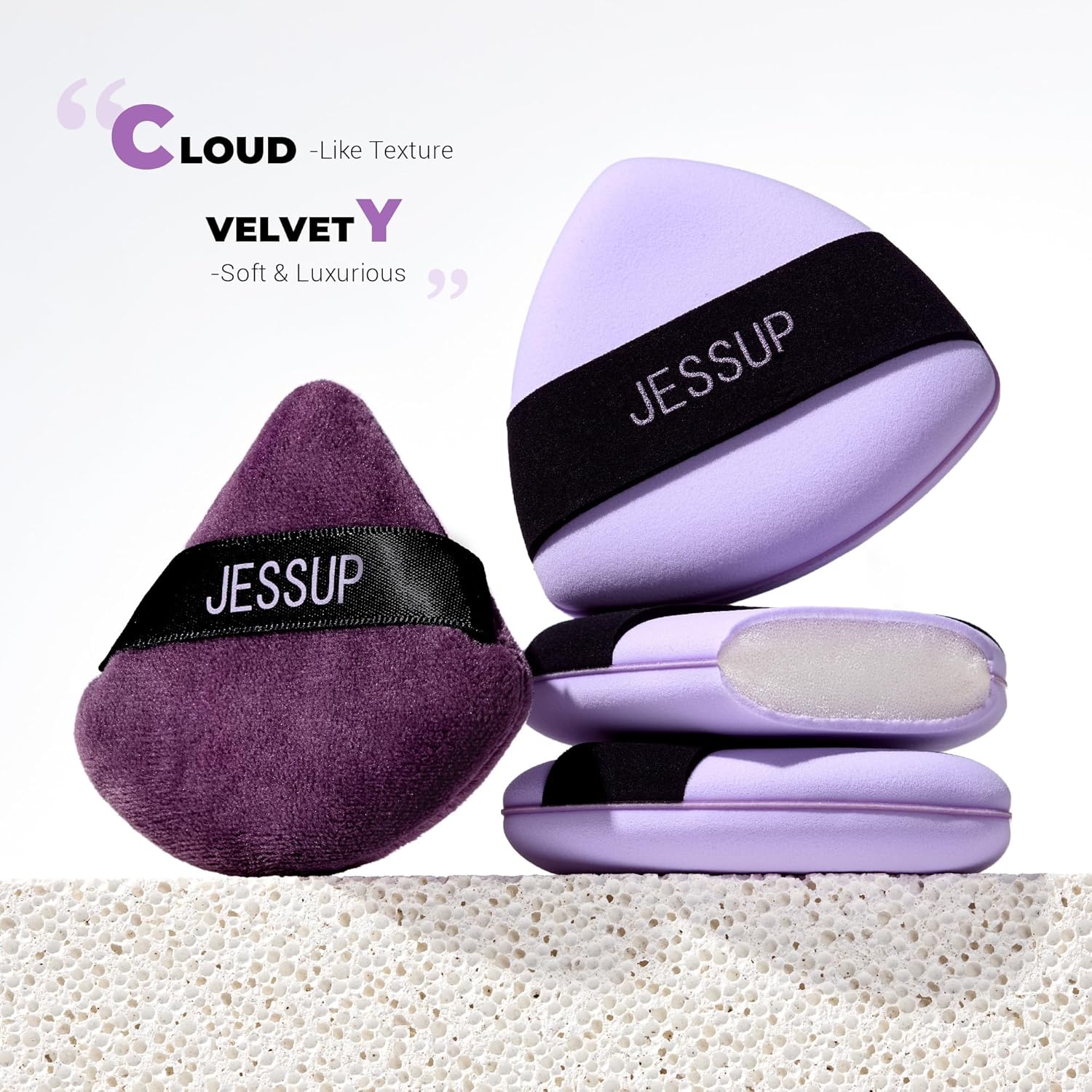 Jessup Powder Puff, 2pcs Triangle Powder Puff Soft for Foundation Setting and Baking, Reusable, Washable, Purple SP018-Velvo Beauty