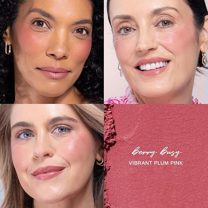 Wander Beauty Hydrating Powder Blush - Lightweight, Berry Blush Makeup with a Blurring, Satin Finish - Buildable Formula with Hyaluronic Acid, Squalane & Aloe Leaf Extract - Berry Busy - 0.18 oz-Velvo Beauty