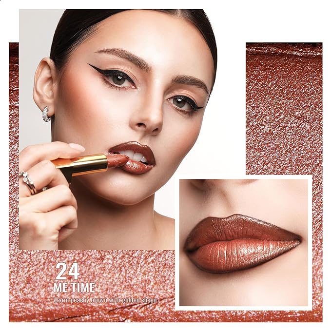 Oulac Glitter Lipstick for Women with Metallic 3D Shine Lightweight Hydrating Formula, High Impact Lip Color, Vegan Beauty, Sheer Coverage Lip Makeup, Christmas Gifts for Women, Me Time(24)-Velvo Beauty