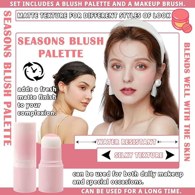 Blush Stick for Cheeks,Face Matte Contour Blush Makeup,Buildable Shimmer Facial Cheek Blusher Shades,Blendable Cosmetic Makeup Blush 01-Velvo Beauty
