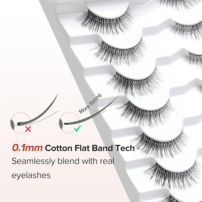 Wispy Cat Eye Lashes False Eyelashes Natural 10mm Short Lashes Pack Soft Strip Eyelash 3D Volume C Curl Natural Eyelashes 7 Pair Siligli Eyelashes-Velvo Beauty