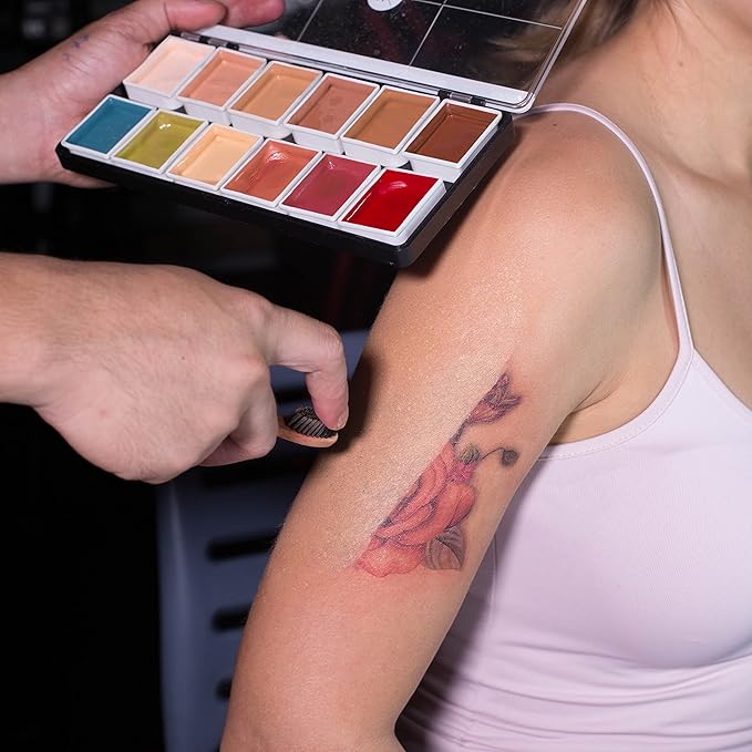 12-Color Flesh Tone Alcohol-Activated Palette, Tattoo Cover, Highly Pigmented Professional SFX Makeup for Film, Theatre, TV-Velvo Beauty