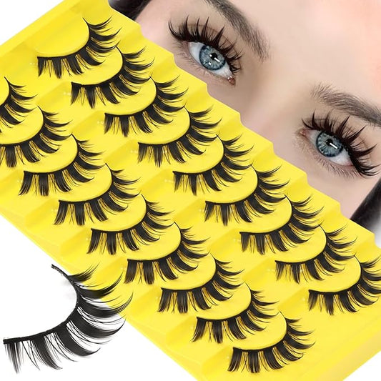 Losha Lashes Spiky Manga Lashes Wispy Anime False Eyelashes 9 Pairs 8D Asian Eye Lashes Natural Anime Fake Eyelashes (Lovely)-Velvo Beauty