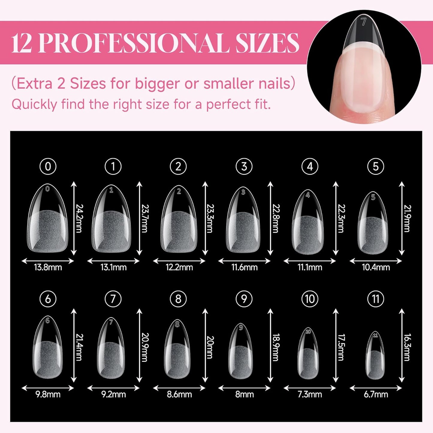 Almond Nail Tips: 504pcs Medium Almond Gel Nail Tips, Pre-shape Half Matte Short Nails Full Cover Clear Press On Acrylic Fake Nails for Nail Extension Nail Art 12 Sizes-Velvo Beauty
