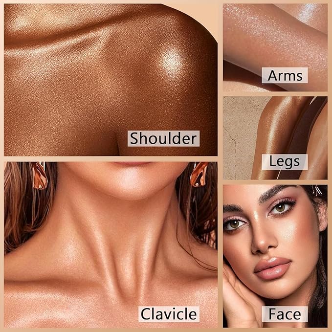 Corlo Body Shimmer Oil Liquid Glitter Face Luminizer Glow Highlighter Waterproof Long Lasting Moisturizing Luminizer FaceProm Party Makeup Brush Include(Rose Gold, Body Oil)-Velvo Beauty