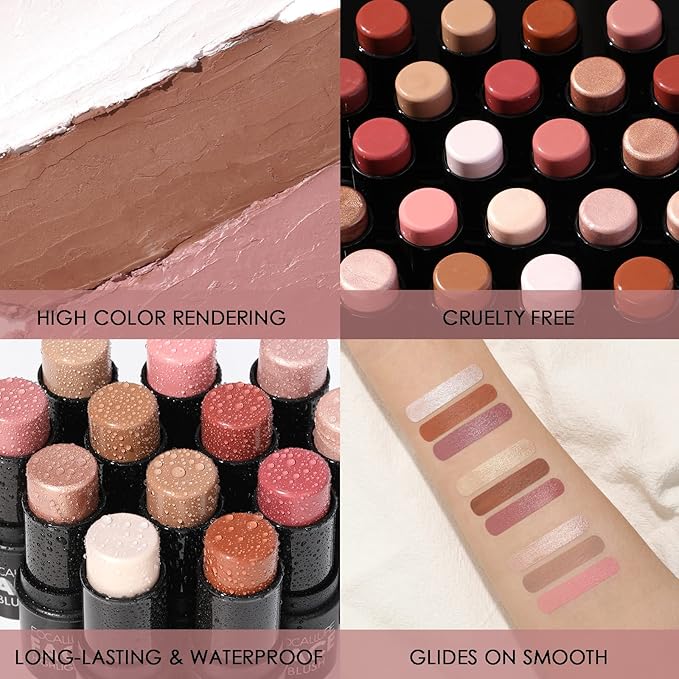 FOCALLURE 3 Pcs Cream Contour Sticks,Shades with Highlighter & Bronzer & Blush,Non-greasy Long-wear Face Contouring Pen,Easy to Sculpt the Face and Create a Lightweight Finishing Makeup,UNIVERSAl-Velvo Beauty