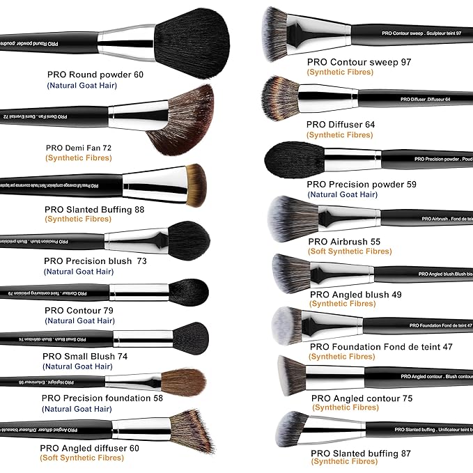 Bueart Design 36Pcs PRO Grade Natural Goat Hair Pony Bristles Makeup Brushes Set with Super Holder Professional-Grade Precision & Luxury Brush for beauty enthusiasts&professionals Makeup Artist-Velvo Beauty