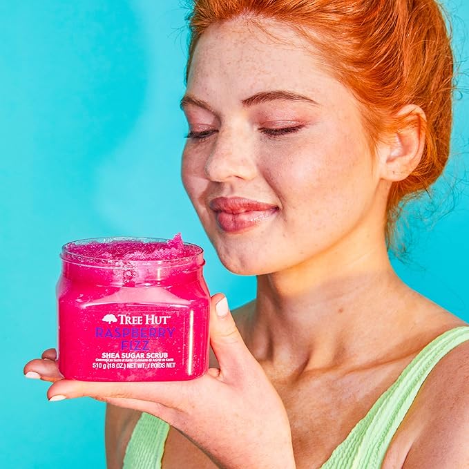 Tree Hut Raspberry Fizz Shea Sugar Scrub | Exfoliating Body Scrub Removes Dead, Dry Skin for a Soft & Hydrated Feel | Nourishing Essential Body Care | 18 fl oz.-Velvo Beauty