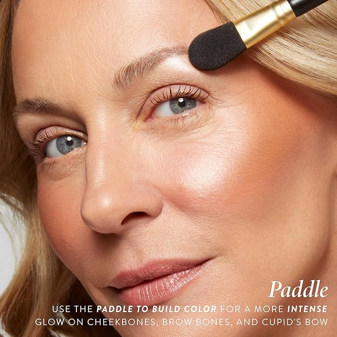 LAURA GELLER NEW YORK Dual-Ended Highlighter Brush - Multipurpose Makeup Brush for Highlighter, Blush, Bronzer and More - Includes Dual-Fiber Vegan Bristles and Satin Paddle for Flawless Application-Velvo Beauty