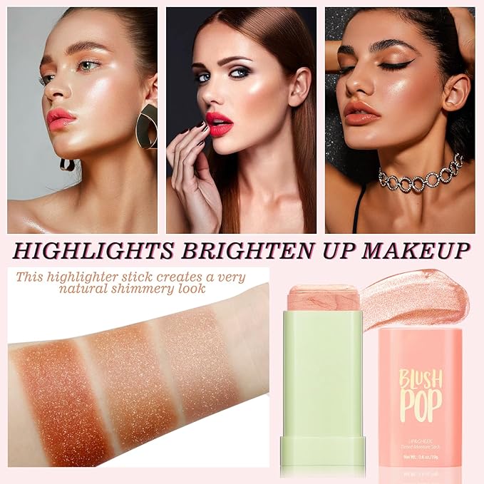 Highlighter Makeup Stick - Blush Highlighters Makeup Stick for Face & Body, Natural Silky Shimmer Highlight, Bendable Long Lasting Highlighter Wand, Cream Korean Highlighter (Rose Gold)-Velvo Beauty