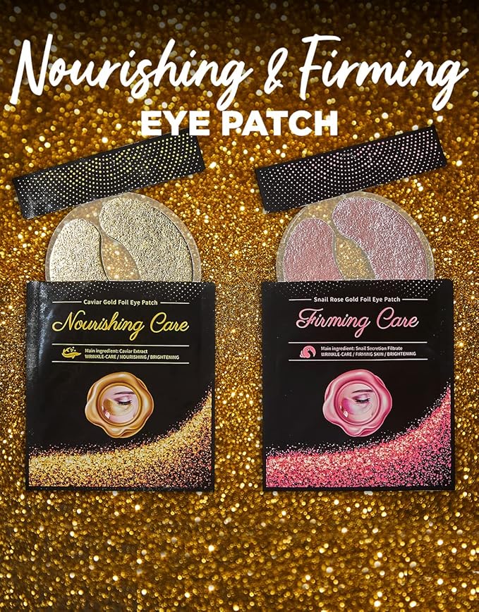 YURICOS Caviar Gold Foil Under Eye Mask Patch for Dark Circles and Puffiness 20 Pairs - Premium Anti-Aging 24k Gold Eye Mask to Diminish Under Eye Wrinkles, Lines-Velvo Beauty