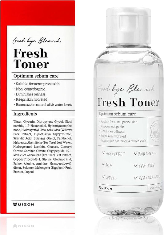 MIZON Goodbye Blemish Fresh Toner, BHA, Niacinamide for Excessive Sebum, Troubled Skin, Acne Treatment, Breakout Treatment, Korean Skincare, Acne Spot Treatment, Smooth Skin (120ml/4.05 fl. oz.)-Velvo Beauty
