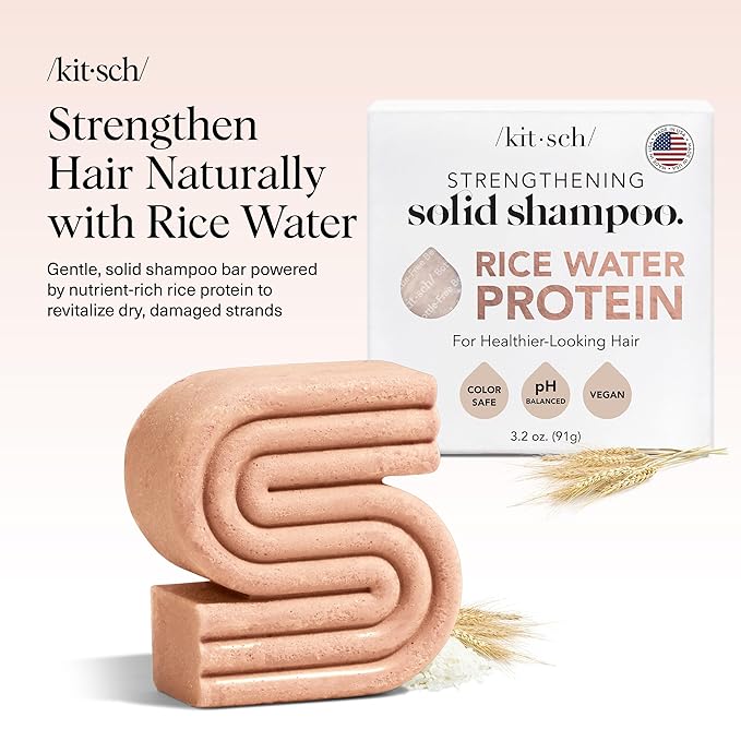 Kitsch Rice Water Shampoo Bar – Dry Hair Shampoo & Soap Bar for Hair Care & Hair Growth – Women and Mens Shampoo – Strengthens Damaged Hair – Vegan, Paraben, Silicone & Sulfate-Free – 3.2 oz-Velvo Beauty